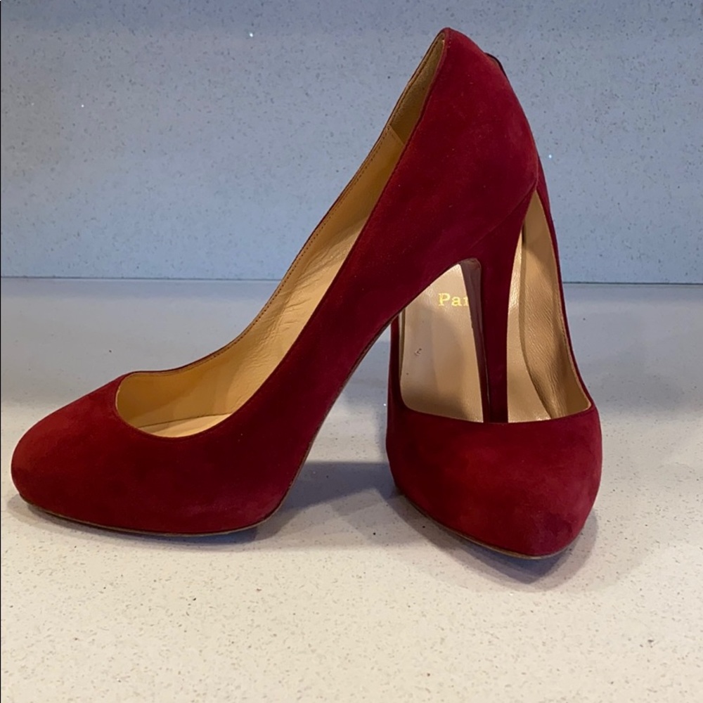 Christian Louboutin Suede Heels- Deep Red Size 39